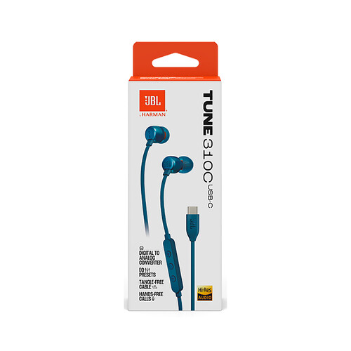 Auriculares JBL Tune 310 USB-C color azul.