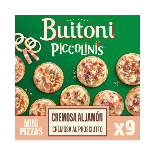 PICCOLINIS Mini pizza congelada con nata agria, cebolla, jamón y bacon de Buitoni 9 x 30 g.