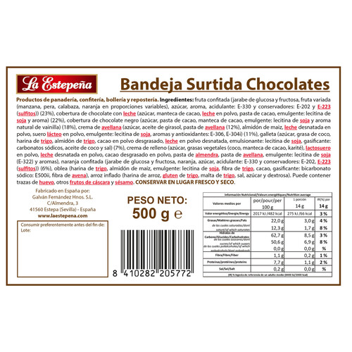 LA ESTEPEÑA Surtido navidad con chocolate bandeja 500 g.