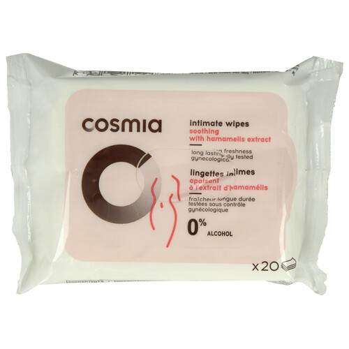 COSMIA Toallitas para la higiene íntima, con extracto de hamamelis COSMIA 20 uds.