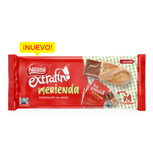 NESTLÉ Extrafino Chocolatinas merienda, chocolate con leche 4 uds. 19 g.