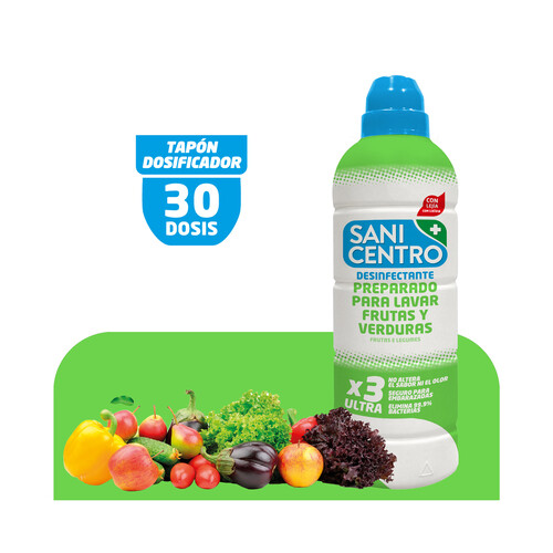 SANICENTRO Preparado desinfectante para lavar frutas y verduras con lejia 750 ml.