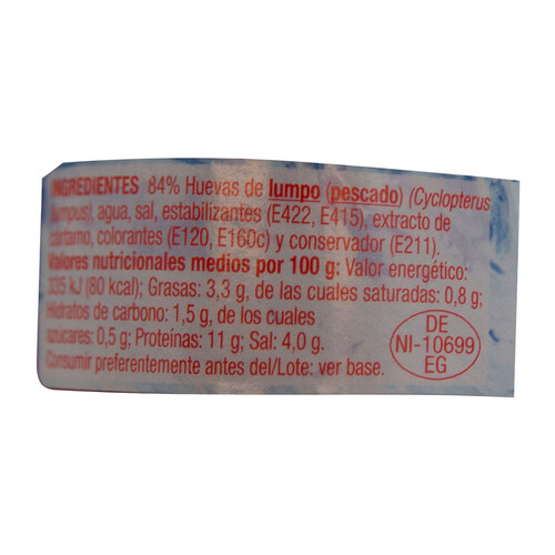 AUCHAN Huevas rojas de lumpo 100 g. Producto Alcampo