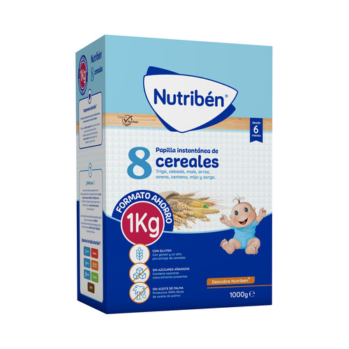 NUTRIBÉN Papilla instantánea en polvo de 8 cereales, a partir de 6 meses NUTRIBÉN 1000 g.