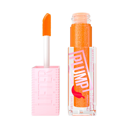 MAYBELLINE Lifter plump Tono 008 Hot honey Brillo de labios voluminizador con ácido Hialurónico y chili pepper.