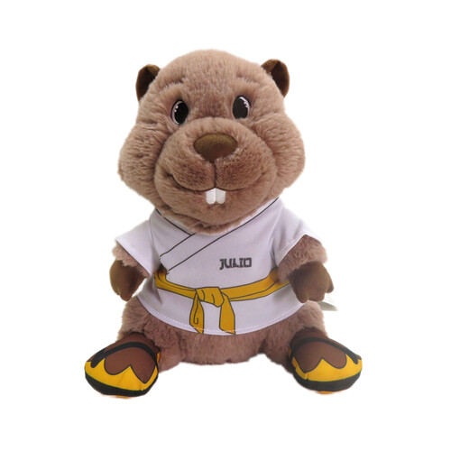 Julio el Castor karateka, peluche de 28cm,100% poliéster.