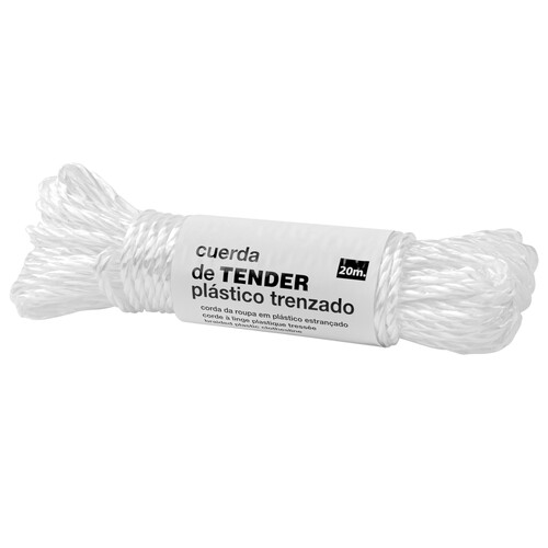 Cuerda de tender de plástico trenzado color blanco, 20 metros, ROZENBAL.