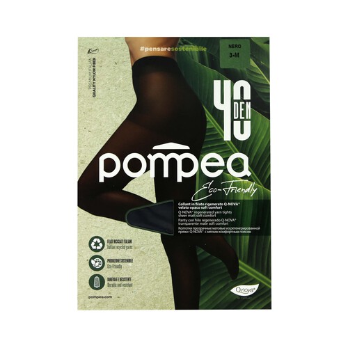 Panty transparente mate, 40den, POMPEA Eco-Friendly, color negro, talla S.