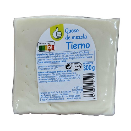 PRODUCTO ECONÓMICO ALCAMPO Queso mezcla tierno (vaca - oveja) 300 g.