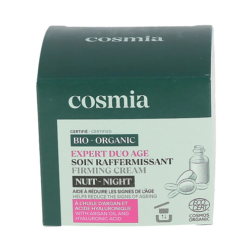 COSMIA Bio expert duo age Crema facial de noche con acción reafirmante, con aceite de argán y ácido Hialurónico 50 ml.