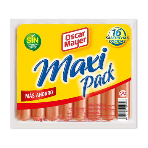 OSCAR MAYER Salchichas cocidas y ahumado de pavo y pollo, elaboradas sin gluten OSCAR MAYER Maxi pack 880 g.