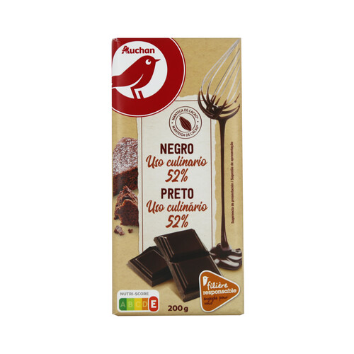 PRODUCTO ALCAMPO Chocolate negro (52% cacao) para uso culinario tableta 200 g.