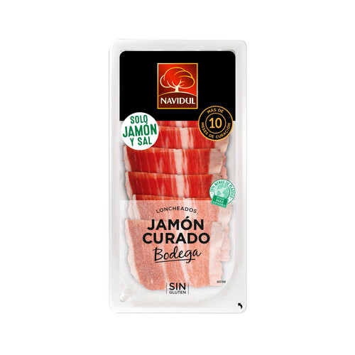 NAVIDUL Jamón curado de bodega, sin gluten y cortado en finas lonchas NAVIDUL 50 g.