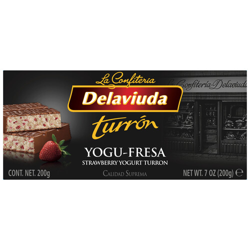 DELAVIUDA Turrón praliné yogur-fresa 200 g.