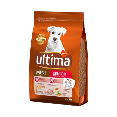 ULTIMA Aiimento seco para perros Mini (1-10 kg) senior (+ 8 años) con pollo, arroz y verduras ÚLTIMA 3 kg.