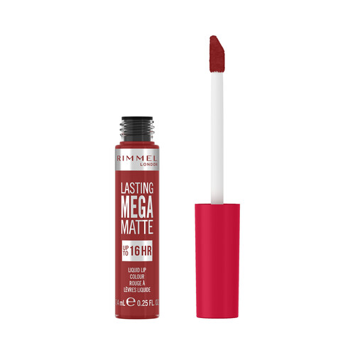 RIMMEL Lasting mega matte tono 500 Fire starter Pintalabios líquido de larga duración (16 horas) con acabado mate.