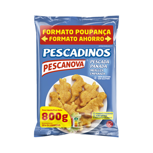 PESCANOVA Pescadinos Merluza empanada con formas de dinosaurios 800 g.