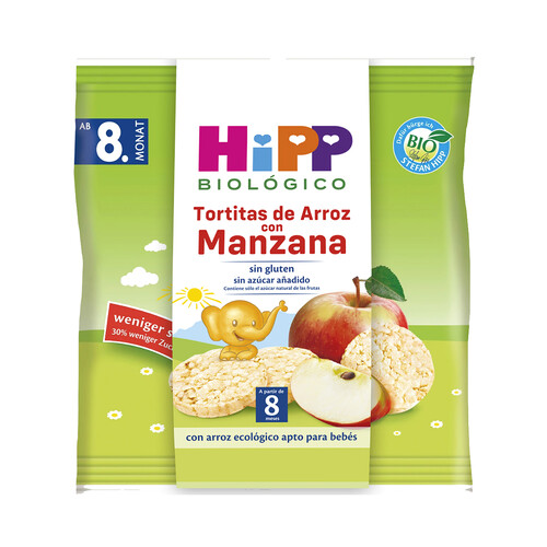 HIPP Biológico Tortitas de arroz ecológico con manzana, a paritr de 8 meses 30 g.