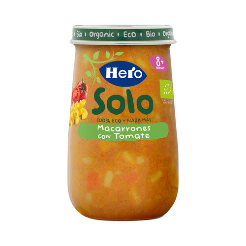 HERO Solo Tarrito de macarrones con tomate ecológico, a partir de 8 meses 190 g.