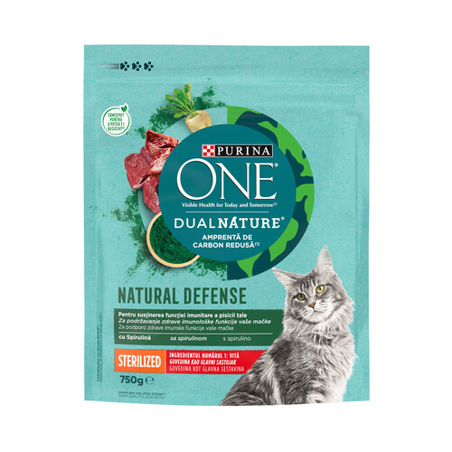 PURINA One dual nature Alimento para gatos adultos esterilizados, que ayuda a reforzar sus defensas 750 g.