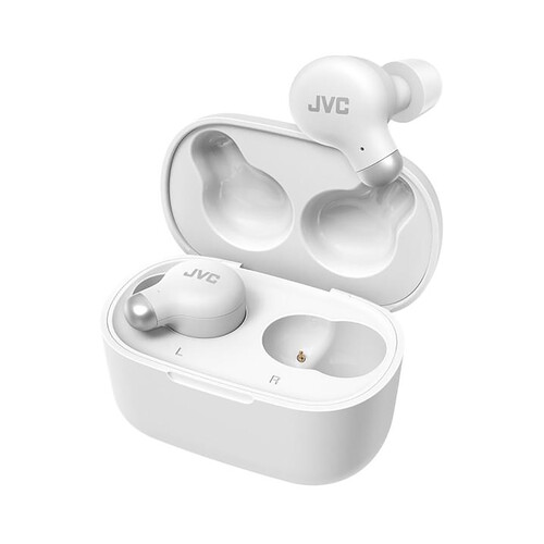 Auriculares Bluetooth tipo intrauditivo JVC HA-A25T con estuche de carga,, color blanco.
