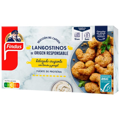 FINDUS Selección del capitán Langostinos (ASC) con rebozado crujiente, limón y perejil 220 g.