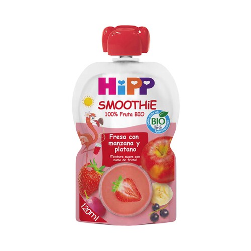 HIPP Bio Bolsita de smoothie de fresa, con manzana y plátano, ecológicos, a partir de 6 meses 120 ml.