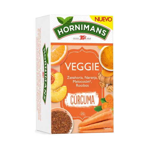 HORNIMANS Rooibos con vegetales aromatizados (zanahoria, naranja y melocotón ), cúrcuma HORNIMANS 30 g.