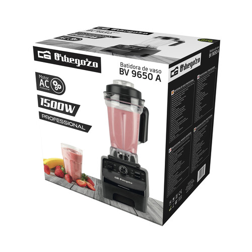 Batidora de vaso OBREGOZO, 1500W, capacidad de 2 l, color negro.