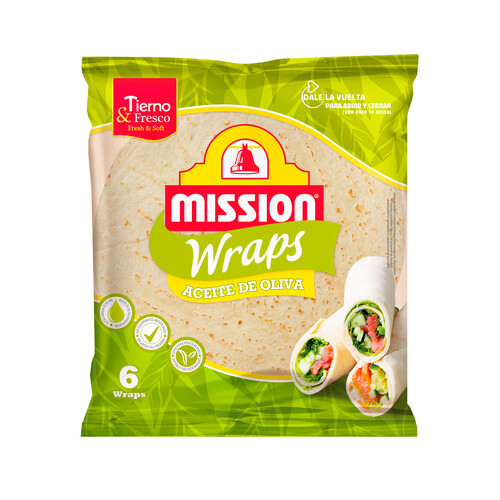 MISSION Tortillas de trigo (wraps) con aceite de oliva 6 uds. 370 g.