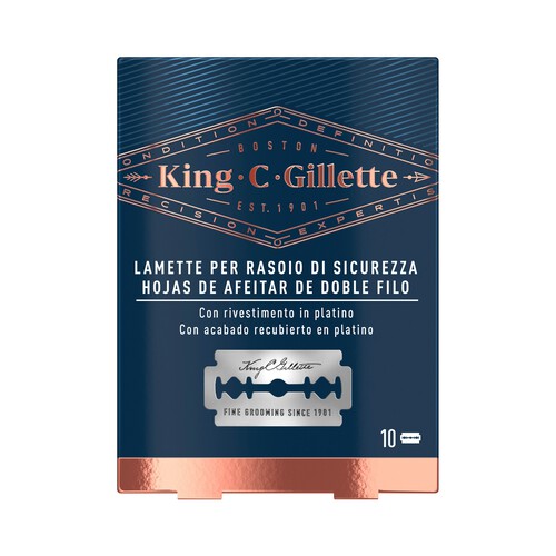 GILLETTE Hojas de afeitar de doble filo con recubrimiento de platino GILLETTE King C 10 uds.