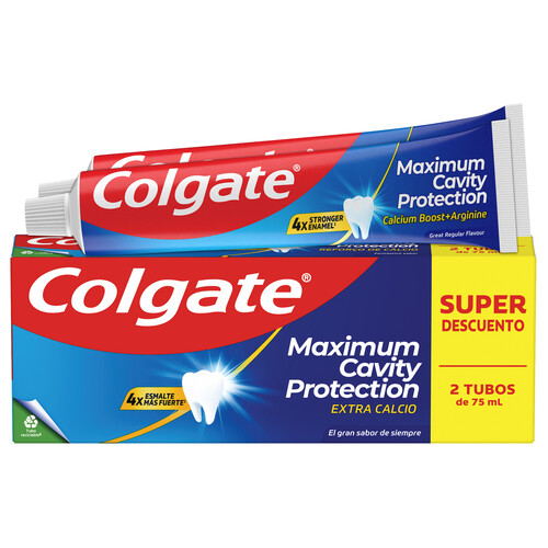 COLGATE Protection caries Pasta de dientes con flúor y extra de calcio 2 x 75 ml.