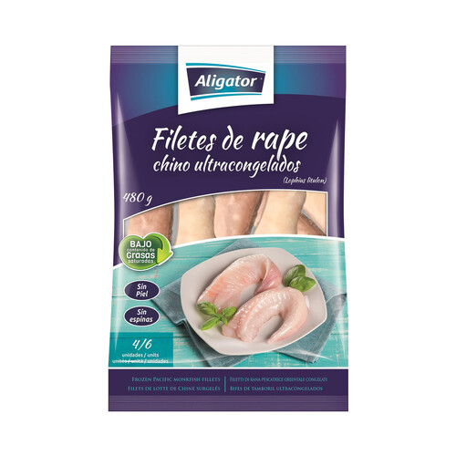 ALIGATOR Filetes de rape chino, ultrancongelados y sin piel ni espinas ALIGATOR 480 g.