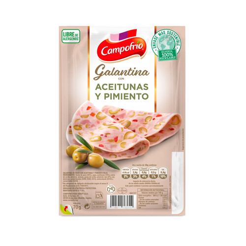 CAMPOFRÍO Lonchas galantina con aceitunas y pimienta CAMPOFRÍO 90 g.