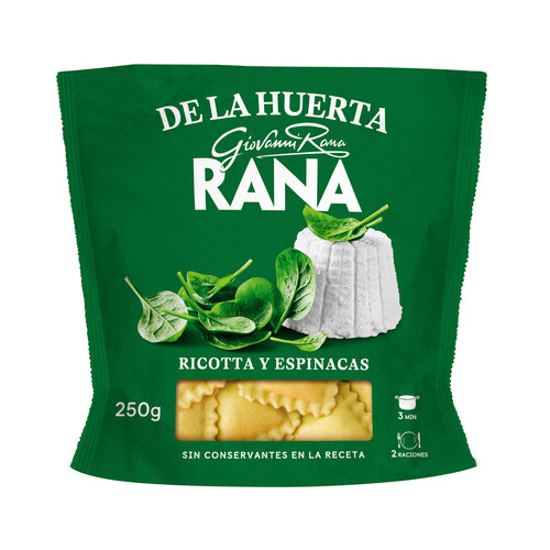 RANA Ravioli de pasta fresca al huevo, rellenos de queso ricotta y espinacas 250 g.