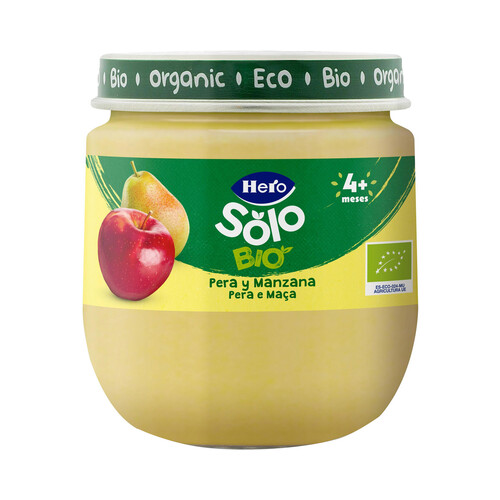 HERO Solo bio Tarrito de fruta (pera y manzana), ecológica, a partir de 4 meses 120 g.