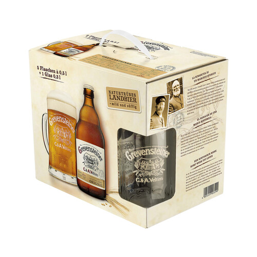 GREVENSTEINER Estuche de cerveza Alemana artesana GREVENSTEINER pack de 5 botellas de 50 cl.