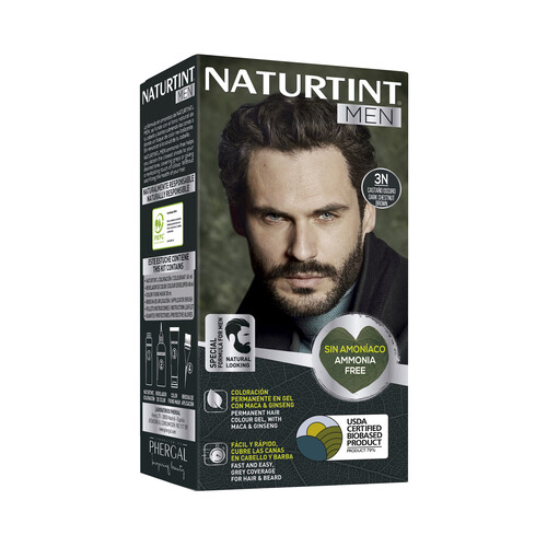 Coloración permanente en gel para barba y cabello, tono 3N castaño oscuro NATURTINT Men.