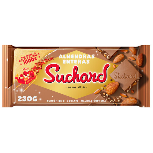 SUCHARD Turrón de chocolate con almendras enteras y arroz inflado 230 g.