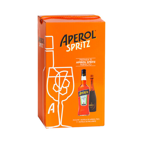 APEROL Estuche con botella de Aperol (70 cl) y botella de Prosecco-Spritz Cinzano (70 cl). 