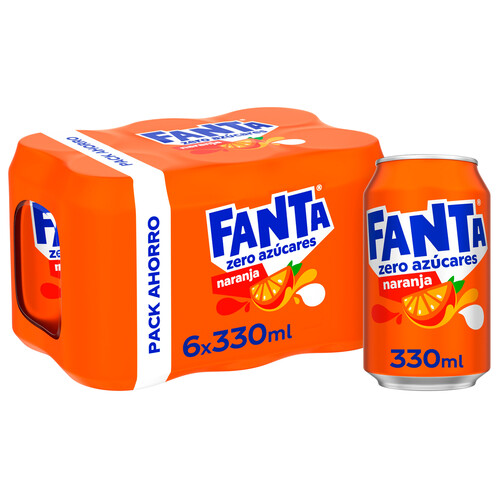 Refresco de naranja sin azúcares añadidosFANTA ZERO pack de 6 latas x 33 cl.