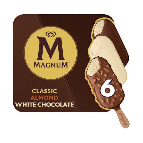 MAGNUN de Frigo Bombones helados de chocolate con leche (2), almendrado (2) y chocolate blanco (2) 6 x 100 ml.