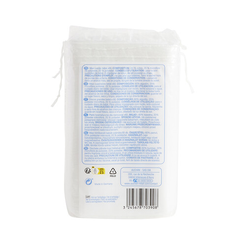 PRODUCTO ECONÓMICO ALCAMPO Algodón cuadrado de tamaño maxi, para cara y cuerpo PRODUCTO ECONÓMICO ALCAMPO 60 uds.