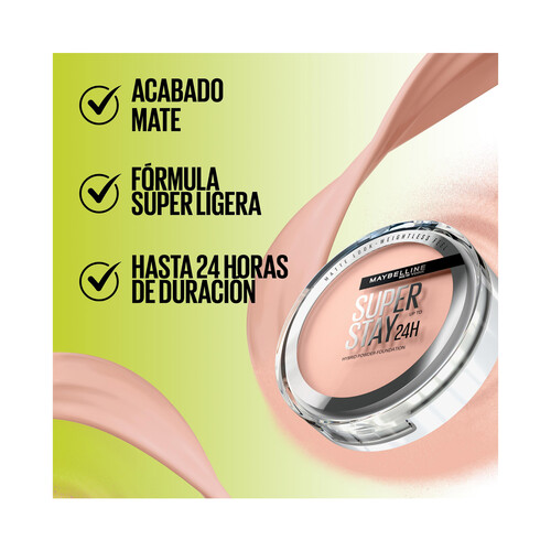 MAYBELLINE Super stay híbrido 24h  tono 48  Base de maquillaje en polvo de alta cobertura, acabado mate .