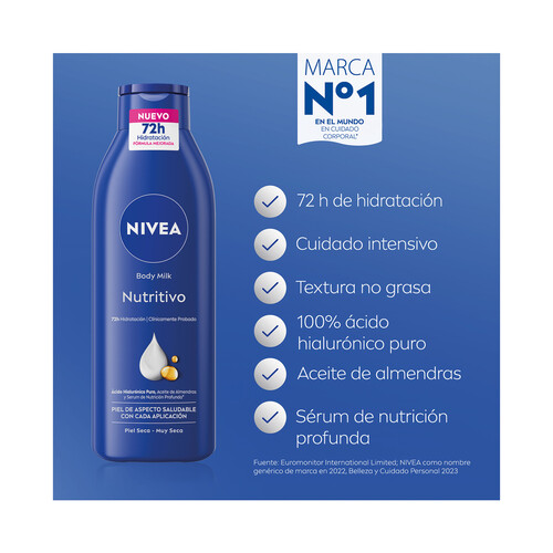 NIVEA Loción corporal (body milk) nutritivo, para pieles secas 400 ml.