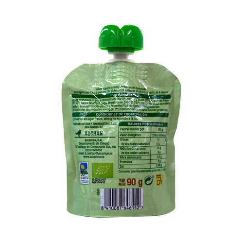 ALCAMPO BABY Bio Bolsita de fresa y plátano 0% azúcares añadidos a partir de 6 meses 90 g.