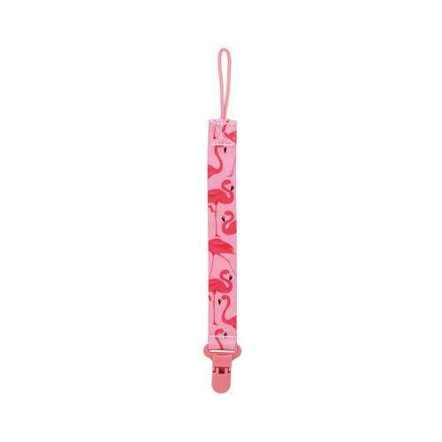 Pinza chupete de tela NUBY Fashion con clip, color rosa.