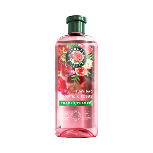 HERBAL ESSENCES Champú suavizante e hidratante con aroma a rosas, para cabellos secos 350 ml.