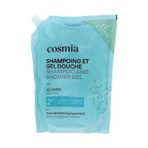 COSMIA recarga de champú y gel de ducha (cuerpo y cabello) con sal marina 1 l.