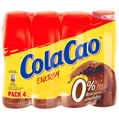 COLACAO Energy Batido de chocolate sin azúcares añadidos 4 x 188 ml.